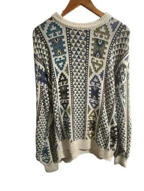 Penn's Landing Vintage 90s Geometric Pattern Crewneck Knit Sweater Size Large Ma